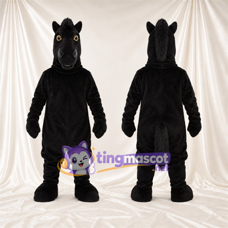 Black Horse Mascot Costume - Black Mane and Round Muzzle