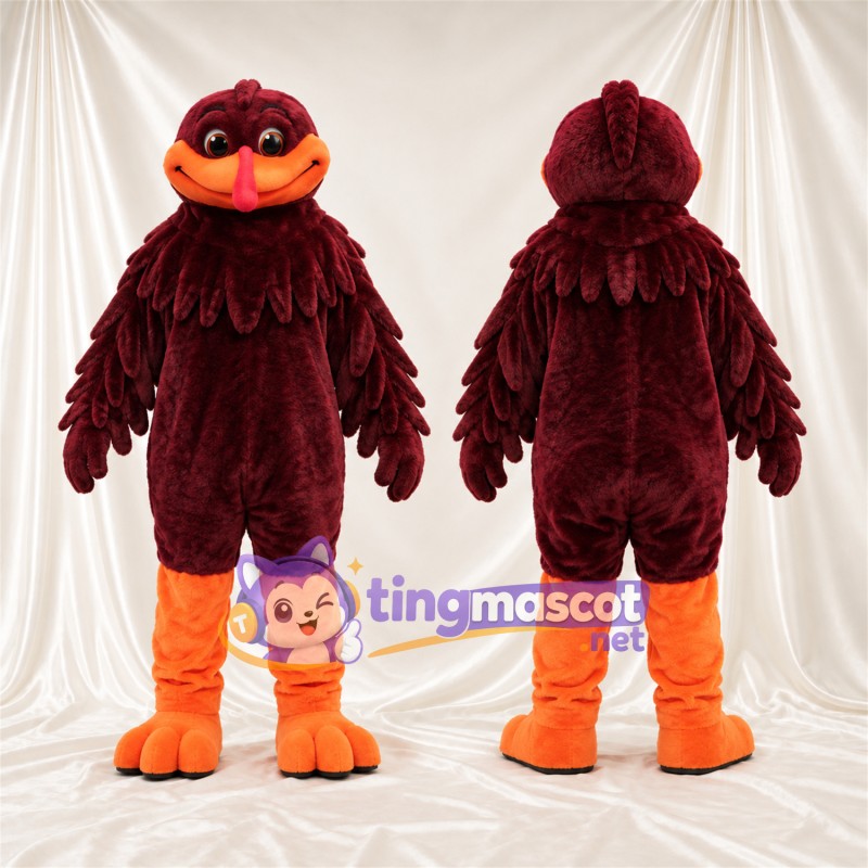 Costume de mascotte Oiseau – bordeaux – Bec (orange); Pieds