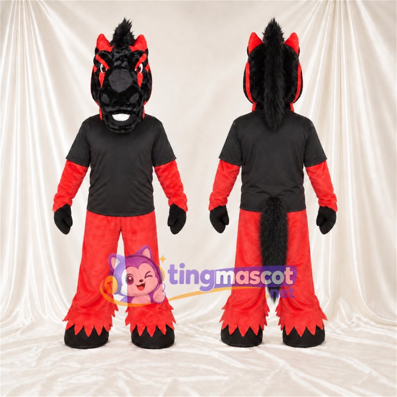 Black and Red Dragon Mascot Costume - Black Shirt