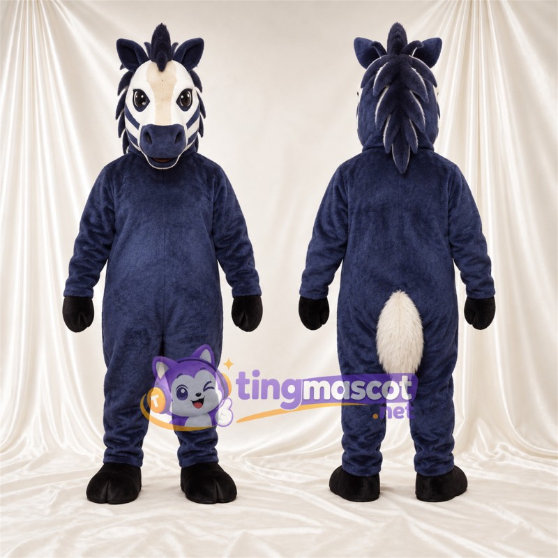 Costume de mascotte Cheval – bleu marine – Queue (blanc); Visage