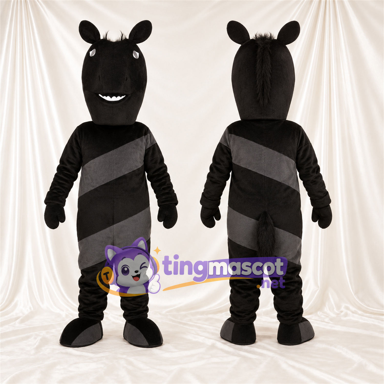 Costume de mascotte Cheval – noir – Rayures Costume de mascotte Cheval – noir – Rayures