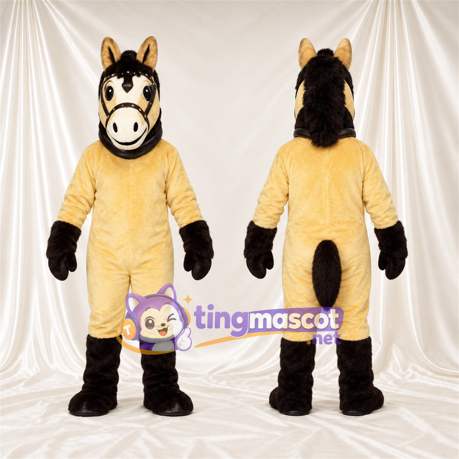 Costume de mascotte Cheval – jaune / noir Costume de mascotte Cheval – jaune / noir