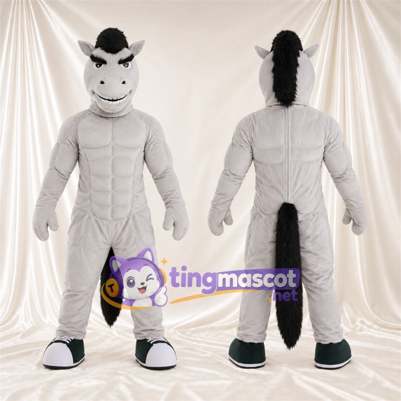 Costume de mascotte Cheval – gris – Corps musclé