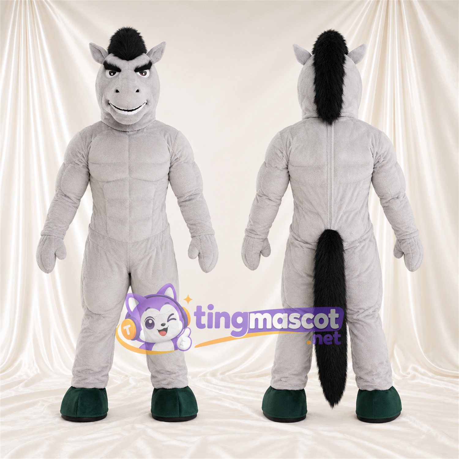 Costume de mascotte Cheval – gris – Corps musclé Costume de mascotte Cheval – gris – Corps musclé