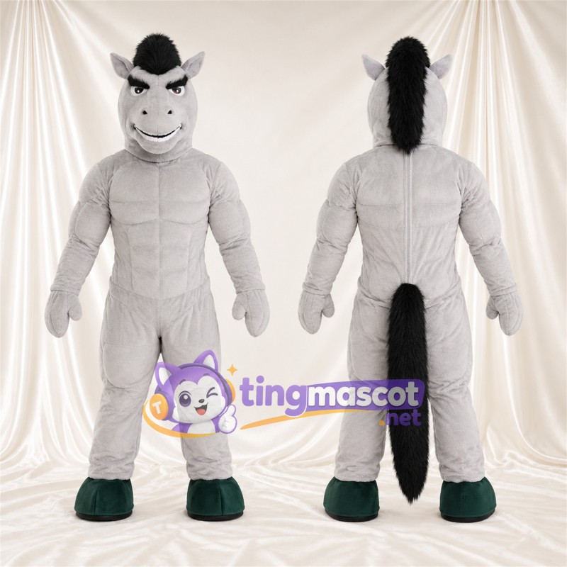 Costume de mascotte Cheval – gris – Corps musclé