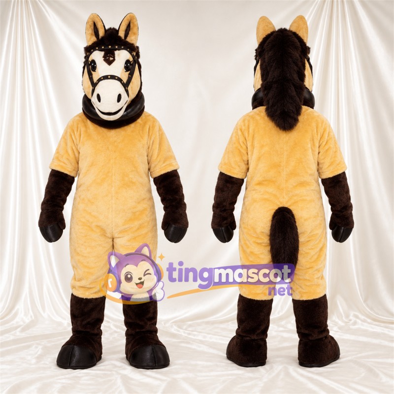 Costume de mascotte Cheval – jaune / noir – Crinière (noir); Bas des jambes