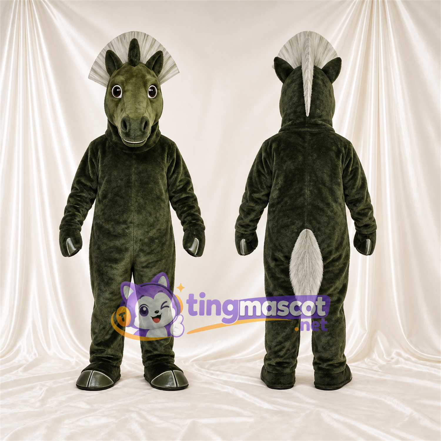 Dark Green Horse Mascot Costume - White Mane and Tail Dark Green Horse Mascot Costume - White Mane and Tail