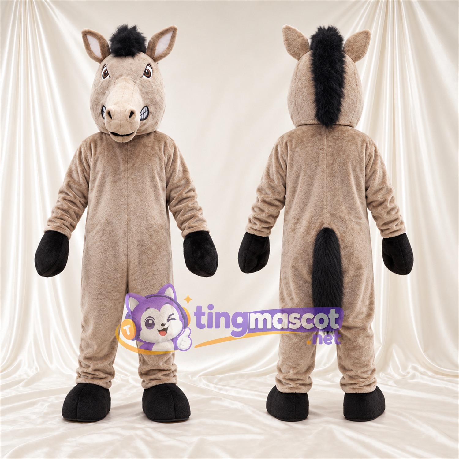 Costume de mascotte Cheval – brun grisé – Crinière (noir) Costume de mascotte Cheval – brun grisé – Crinière (noir)