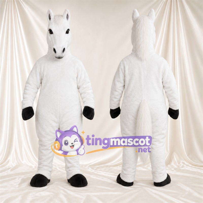Costume de mascotte Cheval – blanc – Sabots (noir); Crinière (blanc)