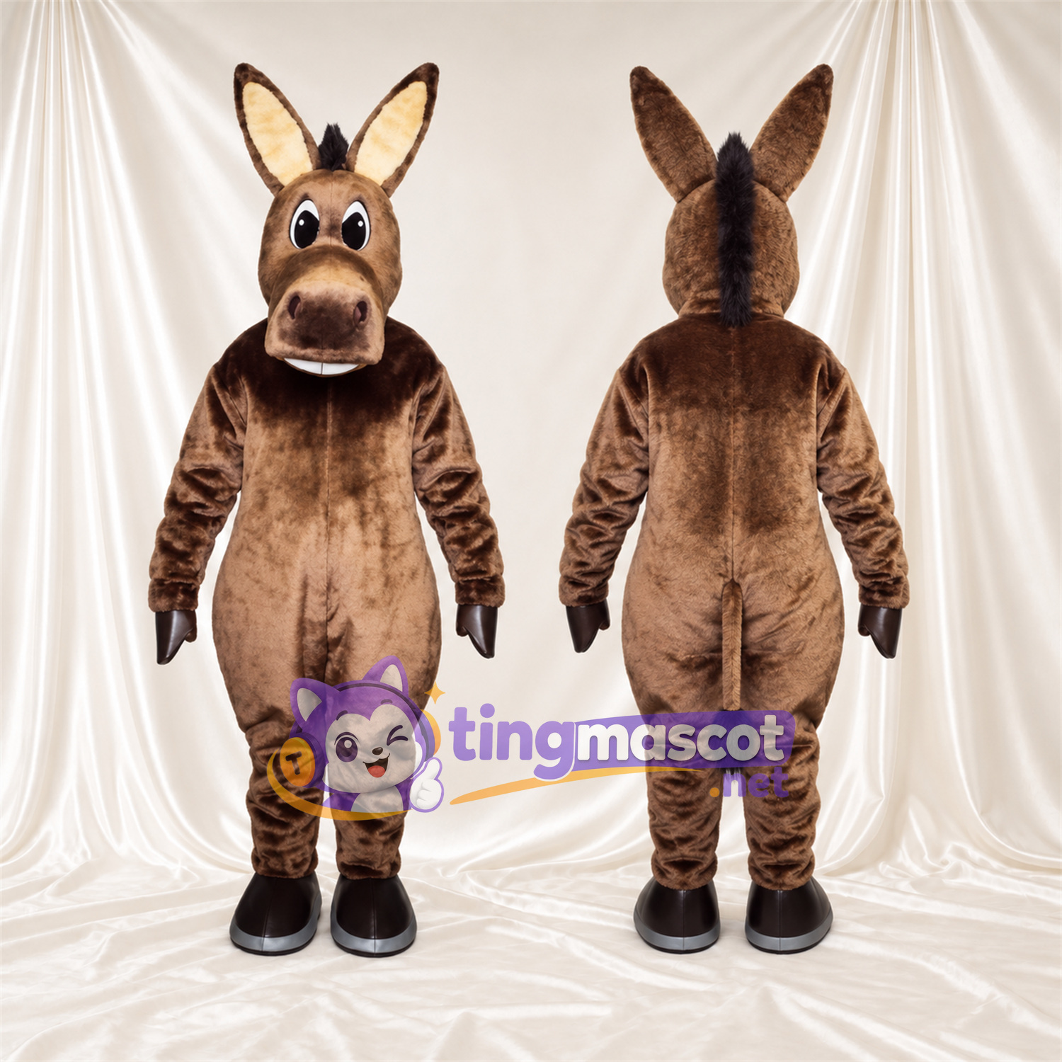 Costume de mascotte Âne – marron – Crinière (noir); Sabots (noir) Costume de mascotte Âne – marron – Crinière (noir); Sabots (noir)