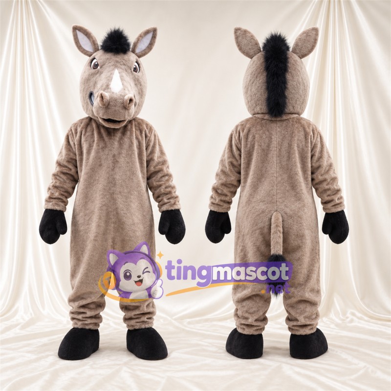 Costume de mascotte Âne – gris – Gants (noir); Liste sur le visage (blanc)