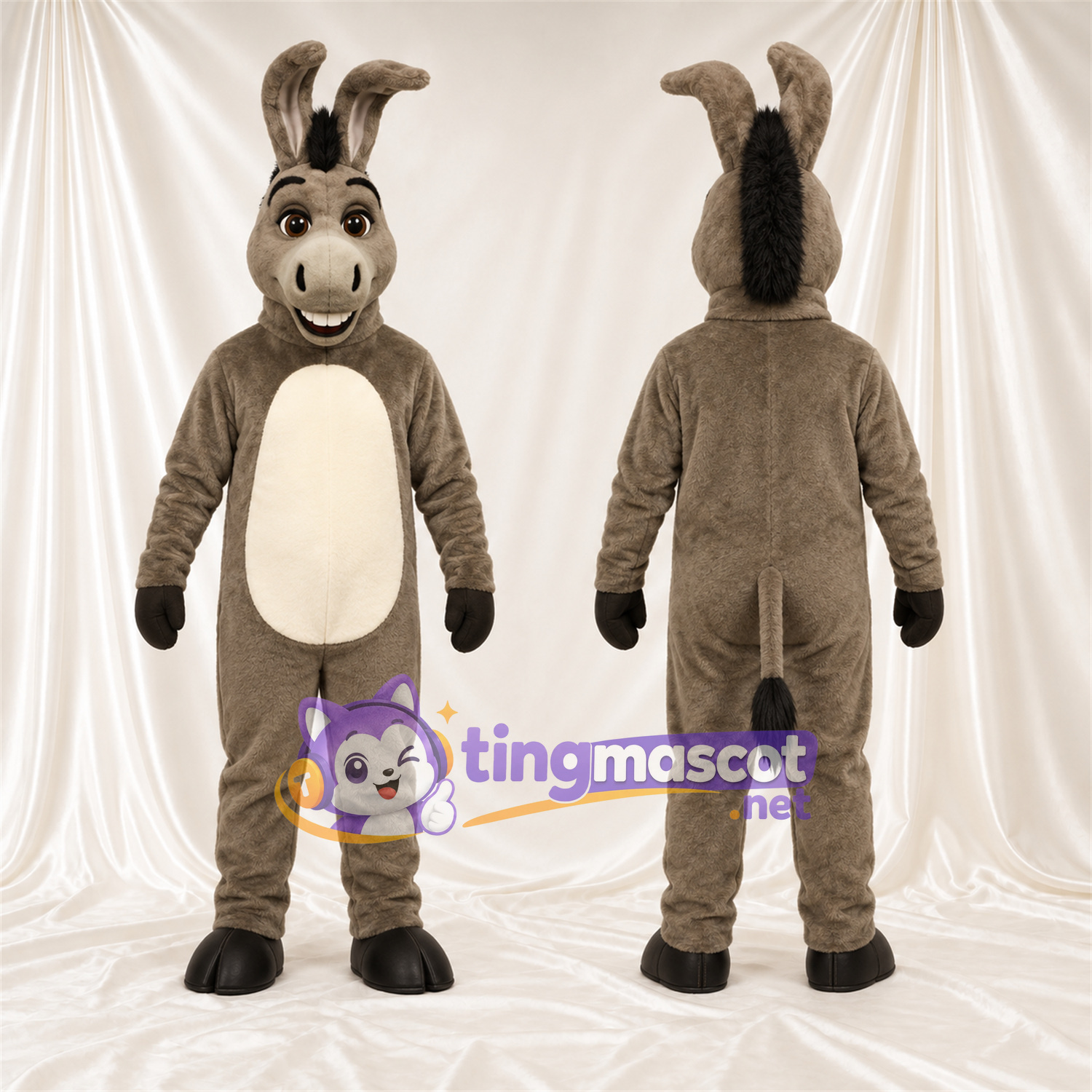 Costume de mascotte Âne – brun grisé – Ventre (crème) Costume de mascotte Âne – brun grisé – Ventre (crème)