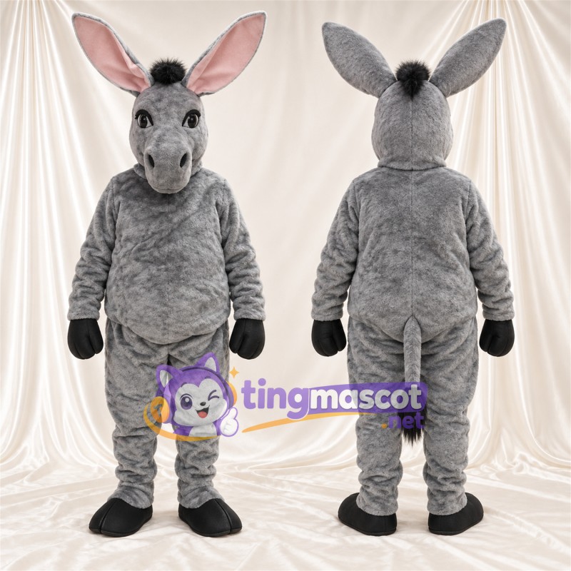 Costume de mascotte Âne – gris – Intérieur des oreilles (rose); Gants (noir)