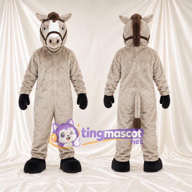 Beige Donkey Mascot Costume - Brown Bridle