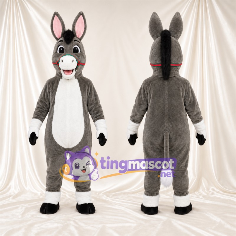 Costume de mascotte Âne – gris – Ventre (blanc); Bride (rouge)