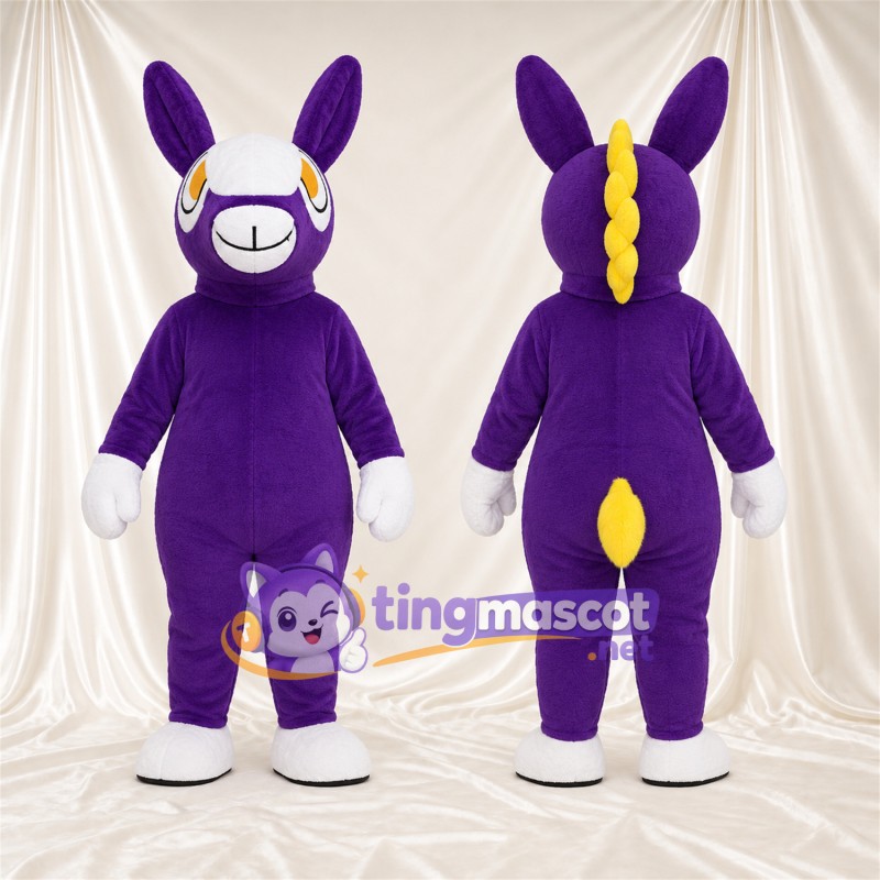 Costume de mascotte Âne – violet – Crinière (jaune); Gants (blanc)