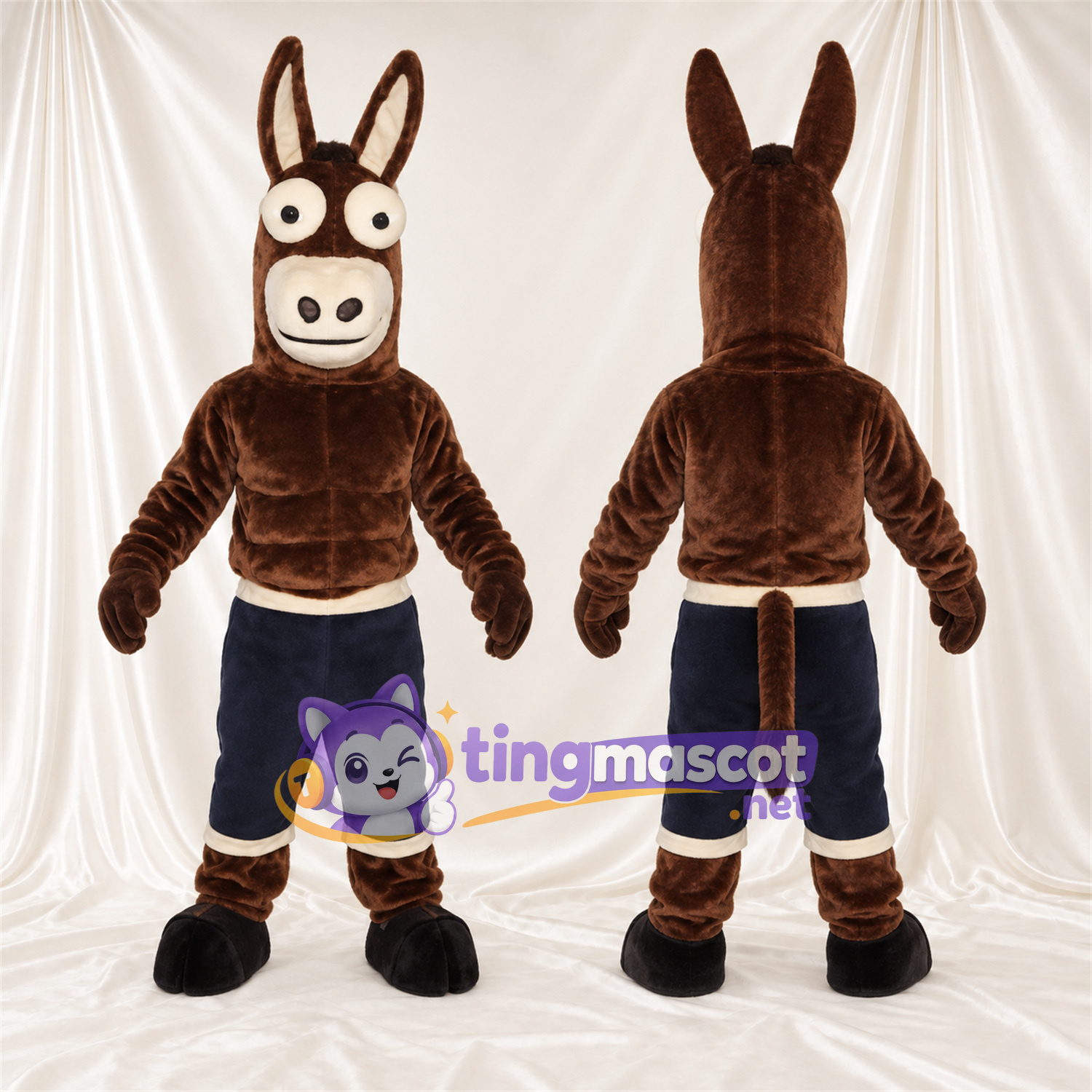 Costume de mascotte Âne – marron – Short (bleu marine) Costume de mascotte Âne – marron – Short (bleu marine)