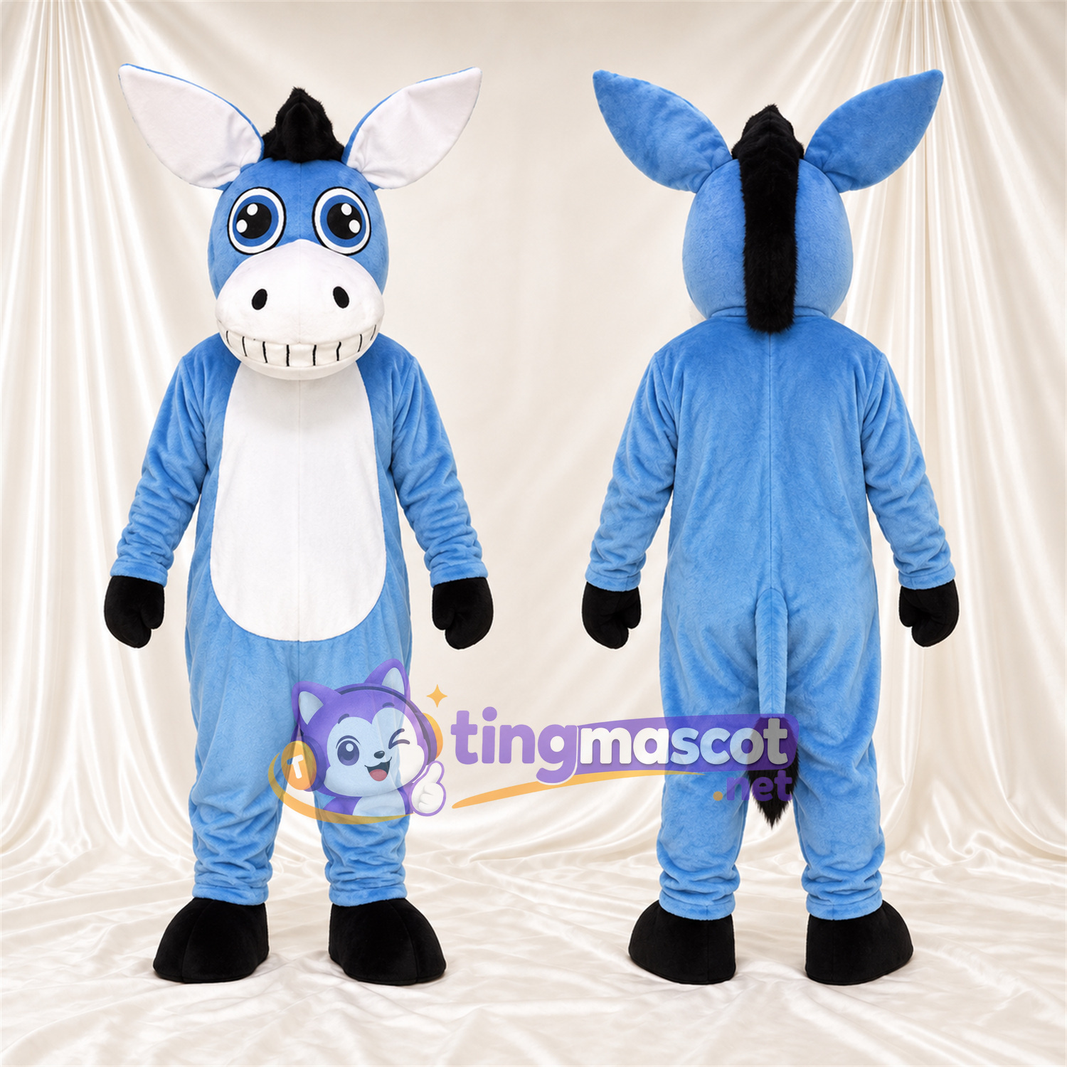 Blue Donkey Mascot Costume - White Belly Blue Donkey Mascot Costume - White Belly