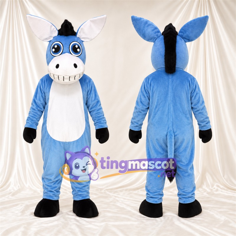 Blue Donkey Mascot Costume - White Belly