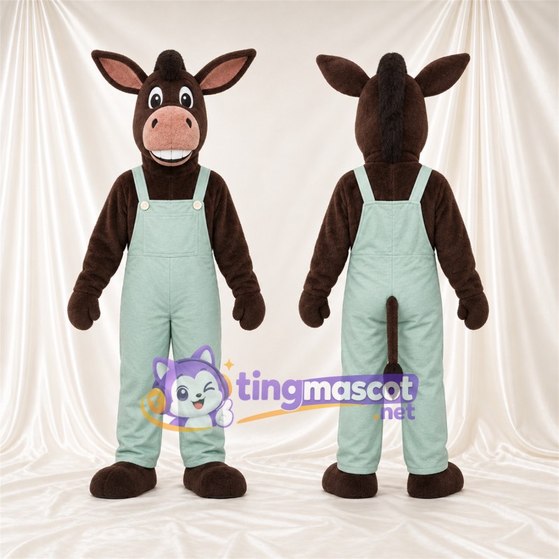 Costume de mascotte Âne – marron foncé – Salopette (vert menthe)
