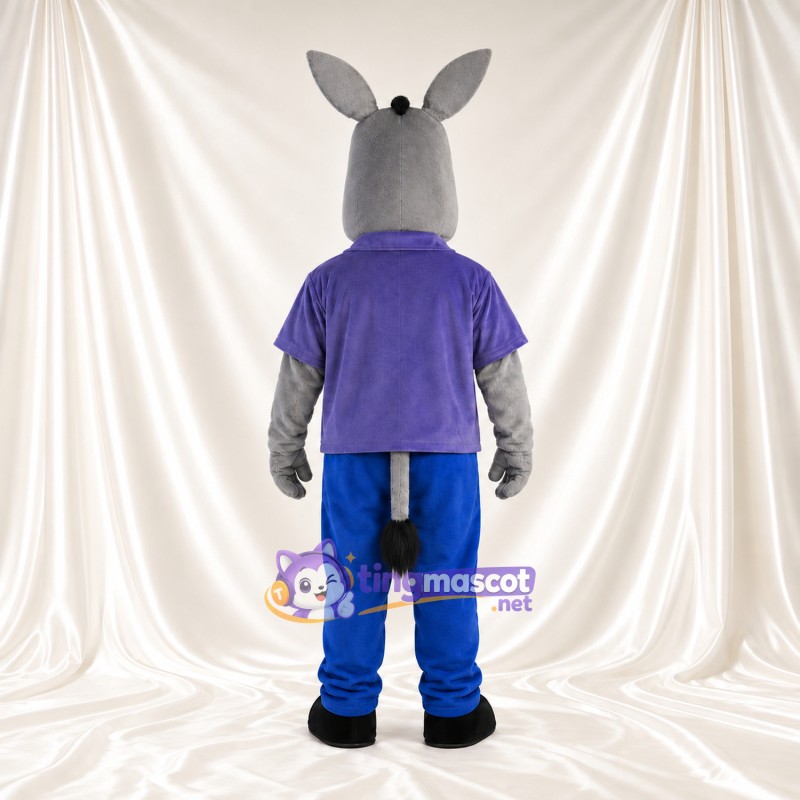 Costume de mascotte Âne – gris – Chemise à col (violet); Pantalon (bleu) Costume de mascotte Âne – gris – Chemise à col (violet); Pantalon (bleu)