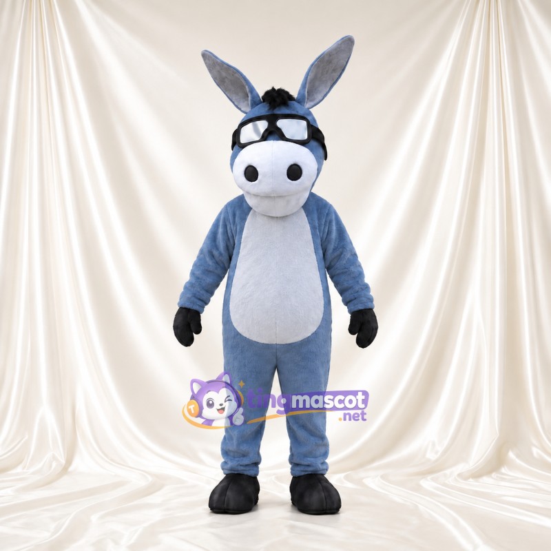 Maskottchenkostüm Esel – blau / grau – Schutzbrille (schwarz); Bauch (weiß) Maskottchenkostüm Esel – blau / grau – Schutzbrille (schwarz); Bauch (weiß)