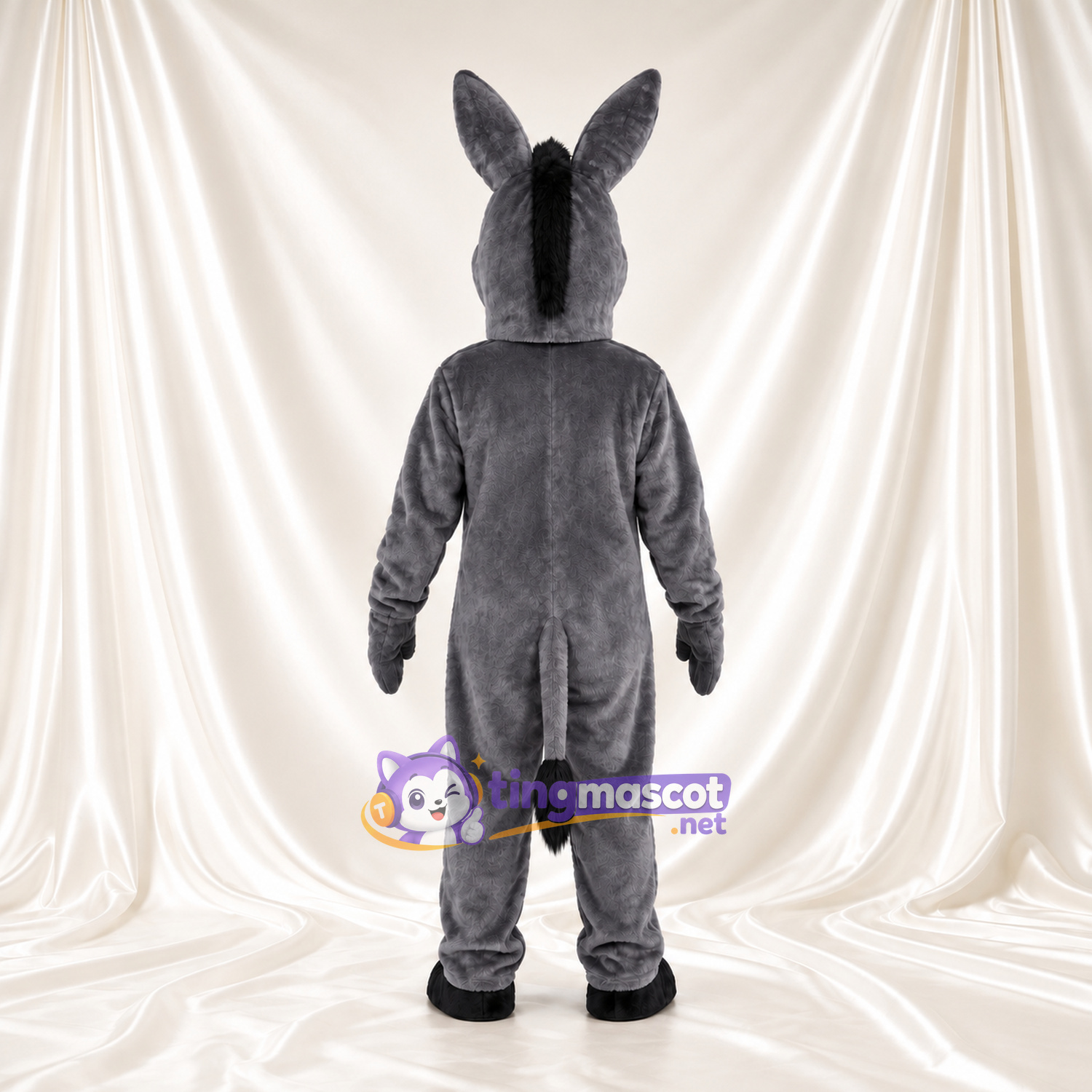 Maskottchenkostüm Esel – dunkelgrau – Schnauze (lächelnd); Hufe (schwarz) Maskottchenkostüm Esel – dunkelgrau – Schnauze (lächelnd); Hufe (schwarz)