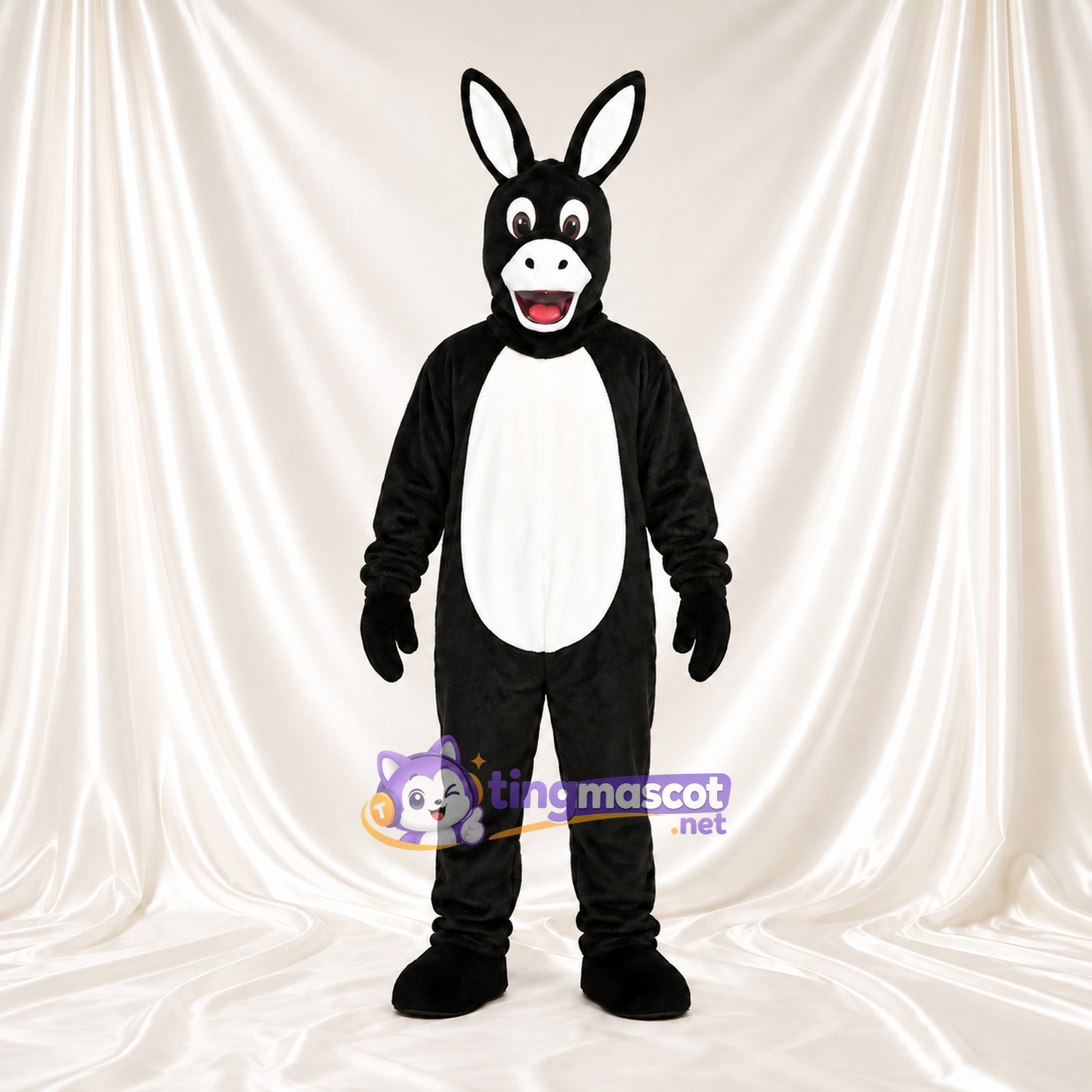 Black Donkey Mascot Costume - White Belly and Long Ears Black Donkey Mascot Costume - White Belly and Long Ears