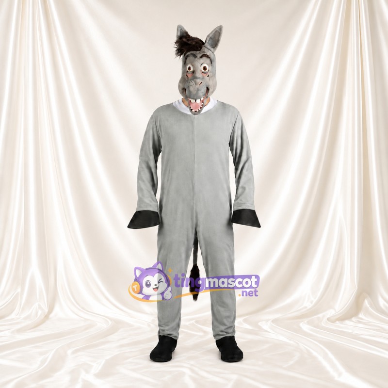 Costume de mascotte Âne – gris – Crinière (hirsute); Museau allongé Costume de mascotte Âne – gris – Crinière (hirsute); Museau allongé