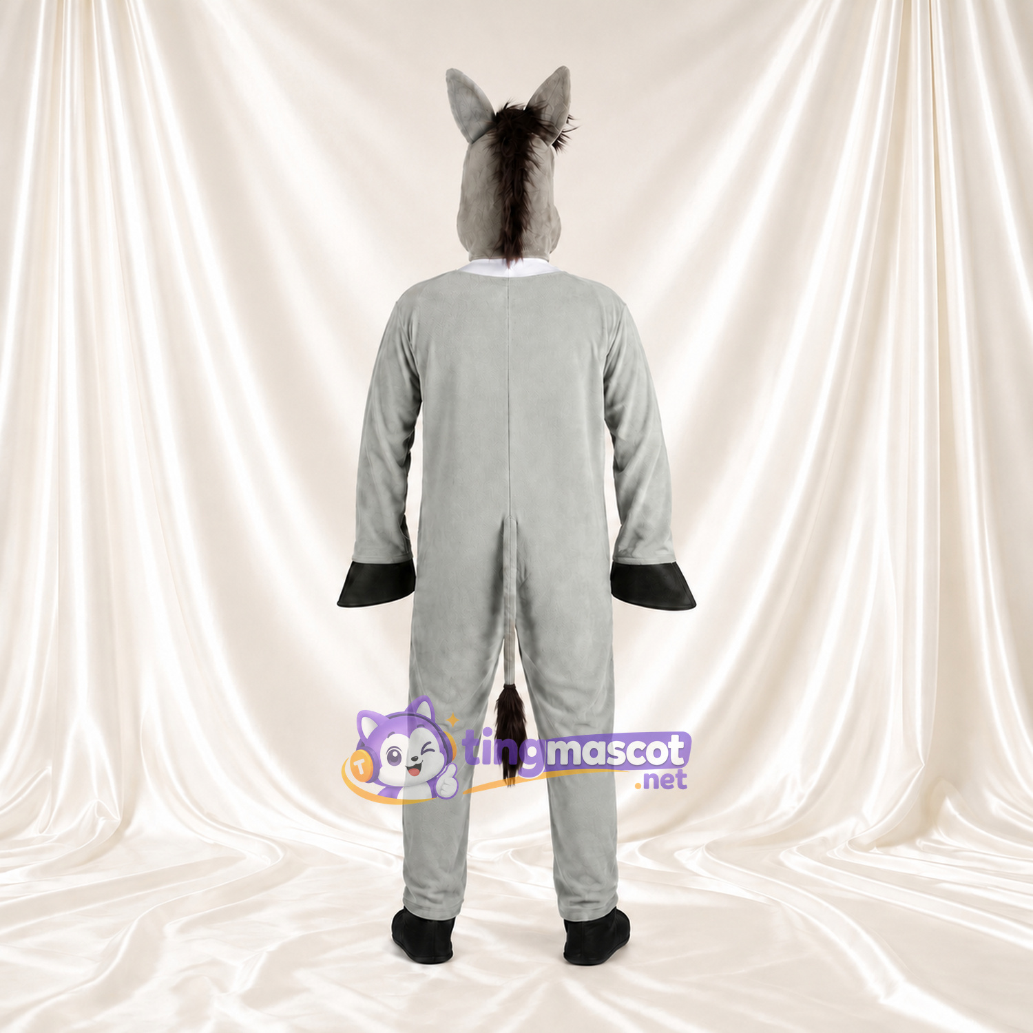 Costume de mascotte Âne – gris – Crinière (hirsute); Museau allongé Costume de mascotte Âne – gris – Crinière (hirsute); Museau allongé
