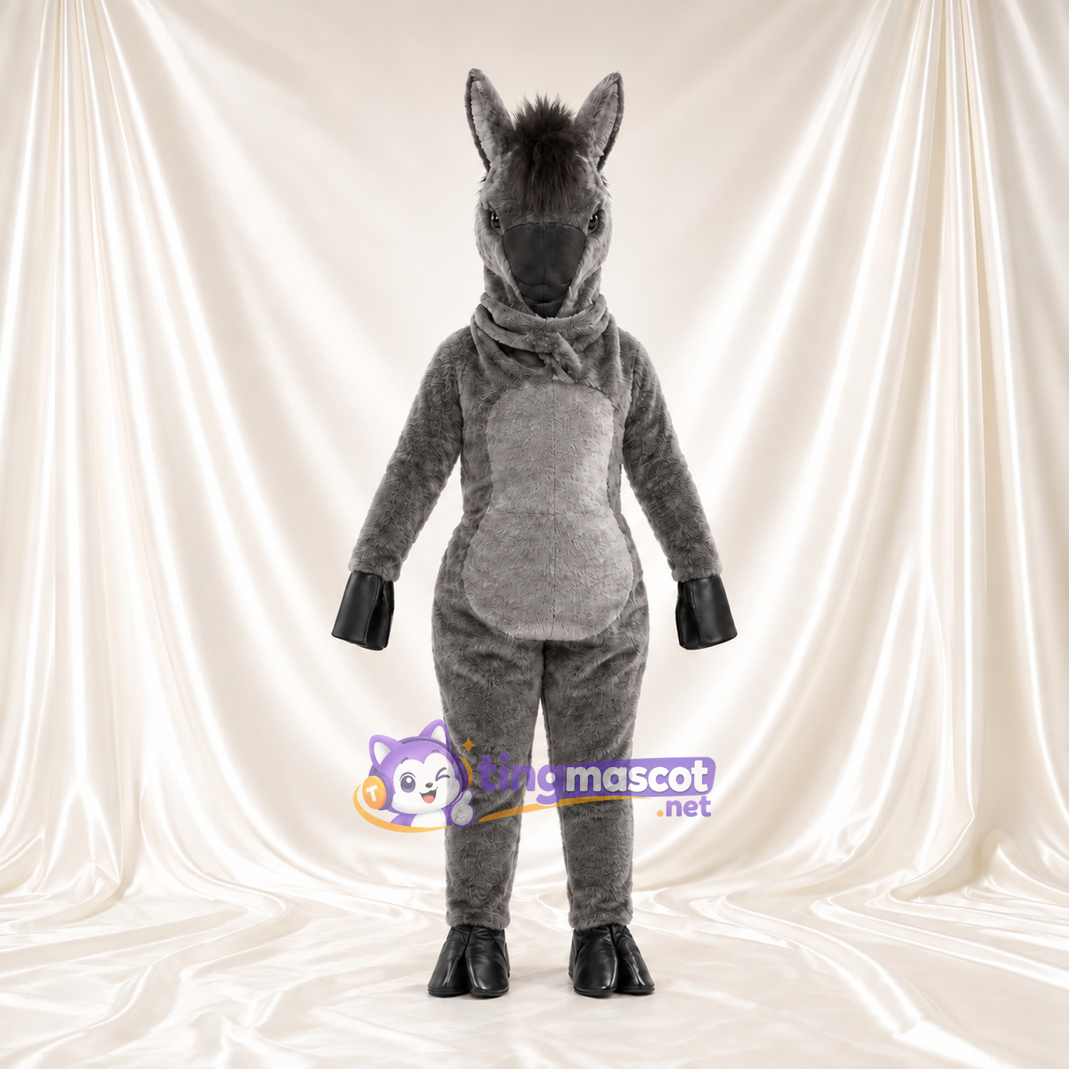 Maskottchenkostüm Esel – dunkelgrau – Schnauze (schmal); Hufe (schwarz) Maskottchenkostüm Esel – dunkelgrau – Schnauze (schmal); Hufe (schwarz)