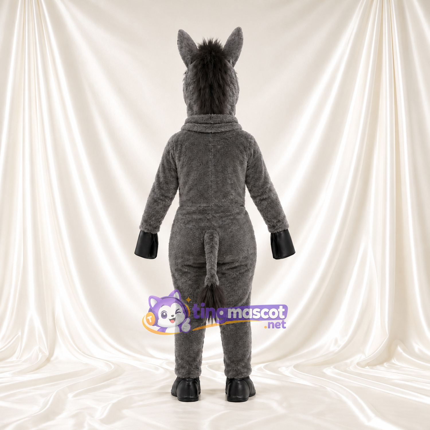 Maskottchenkostüm Esel – dunkelgrau – Schnauze (schmal); Hufe (schwarz) Maskottchenkostüm Esel – dunkelgrau – Schnauze (schmal); Hufe (schwarz)