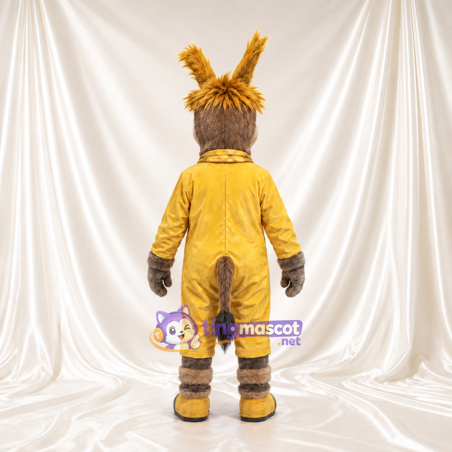Costume de mascotte Âne – selon la photo – Salopette (jaune); Écharpe (à carreaux) Costume de mascotte Âne – selon la photo – Salopette (jaune); Écharpe (à carreaux)
