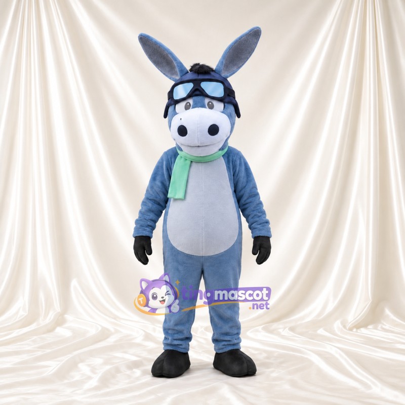 Costume de mascotte Âne – bleu / gris – Lunettes de protection; Écharpe (vert) Costume de mascotte Âne – bleu / gris – Lunettes de protection; Écharpe (vert)