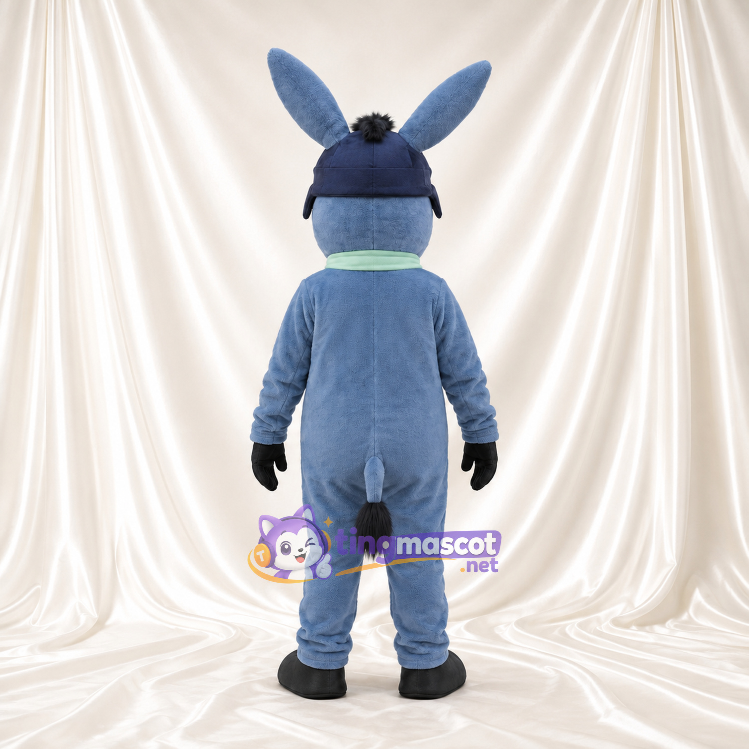 Costume de mascotte Âne – bleu / gris – Lunettes de protection; Écharpe (vert) Costume de mascotte Âne – bleu / gris – Lunettes de protection; Écharpe (vert)