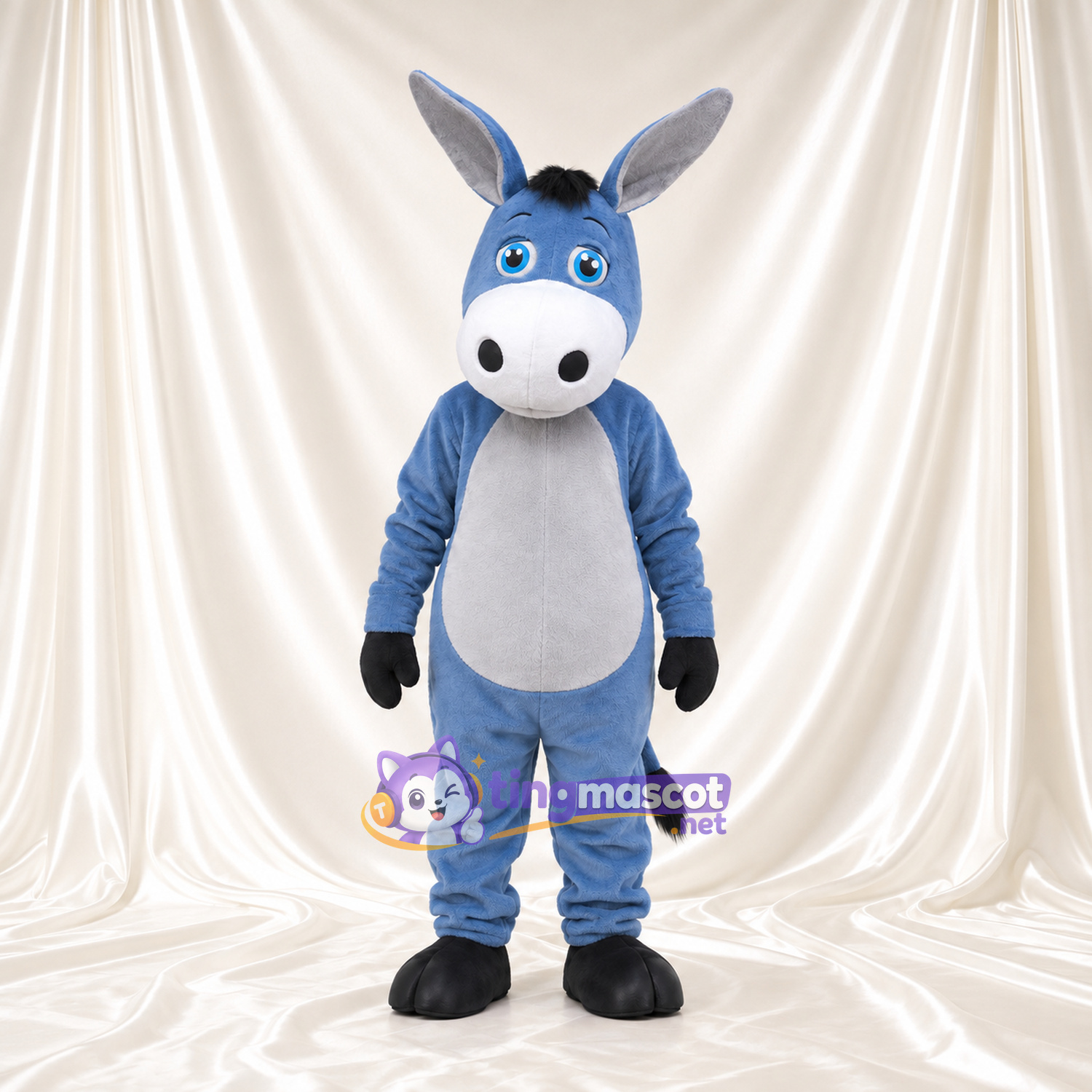 Blue Donkey Mascot Costume - White Belly and Black Hooves Blue Donkey Mascot Costume - White Belly and Black Hooves