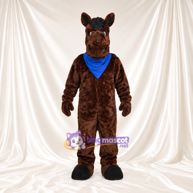Costume de mascotte Cheval – marron foncé – Bandana (bleu)