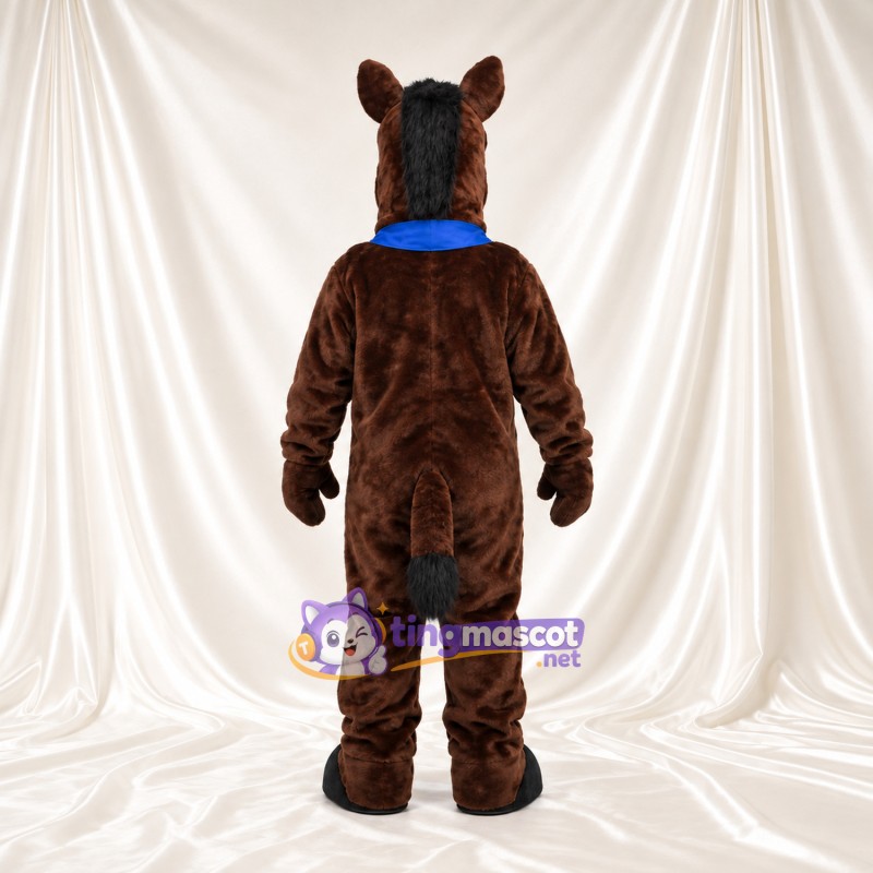 Costume de mascotte Cheval – marron foncé – Bandana (bleu) Costume de mascotte Cheval – marron foncé – Bandana (bleu)