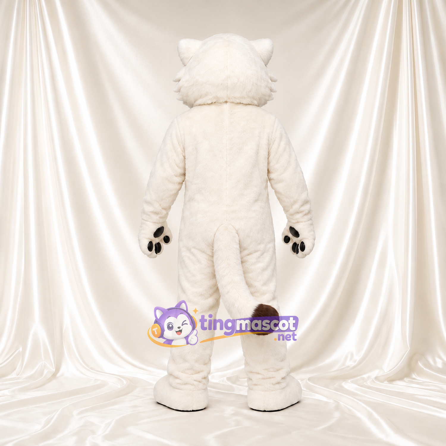 Costume de mascotte Chat sauvage – blanc – Yeux (jaune); Bouche à crocs (ouvert) Costume de mascotte Chat sauvage – blanc – Yeux (jaune); Bouche à crocs (ouvert)