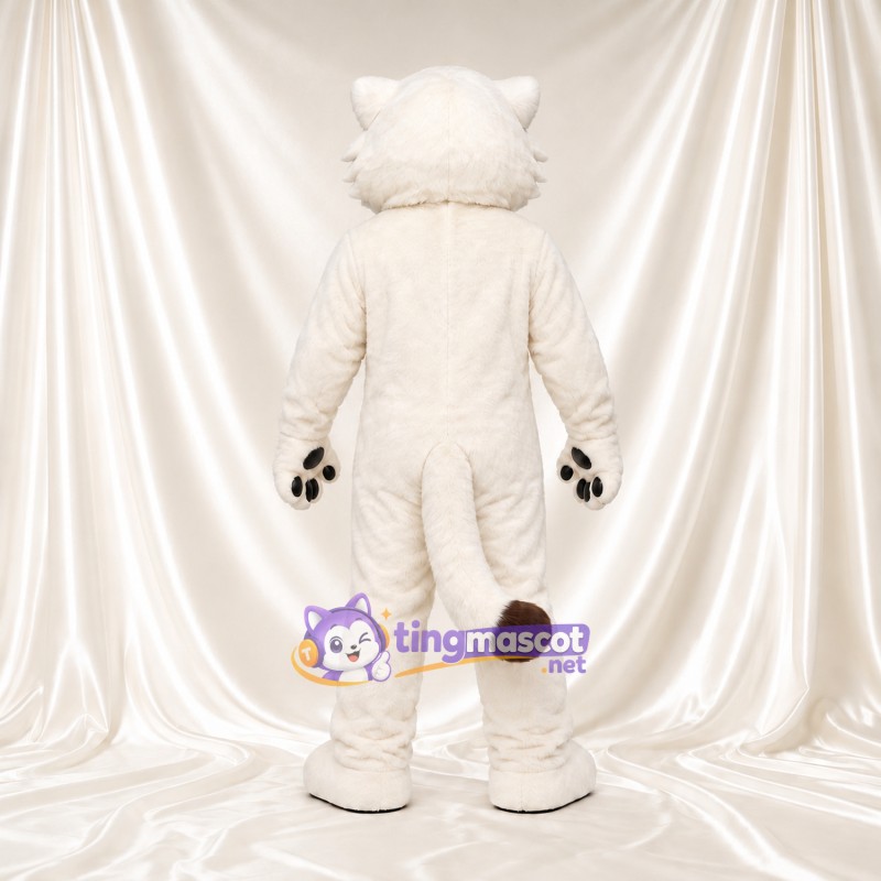 Costume de mascotte Chat sauvage – blanc – Yeux (jaune); Bouche à crocs (ouvert) Costume de mascotte Chat sauvage – blanc – Yeux (jaune); Bouche à crocs (ouvert)