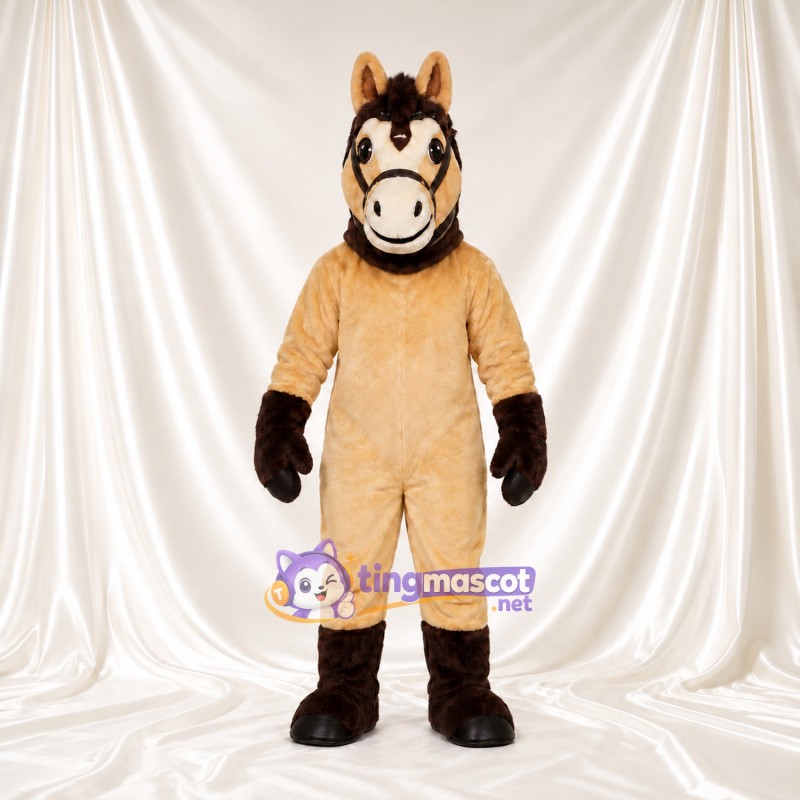 Costume de mascotte Cheval – brun clair – Bride; Sabots (marron) Costume de mascotte Cheval – brun clair – Bride; Sabots (marron)