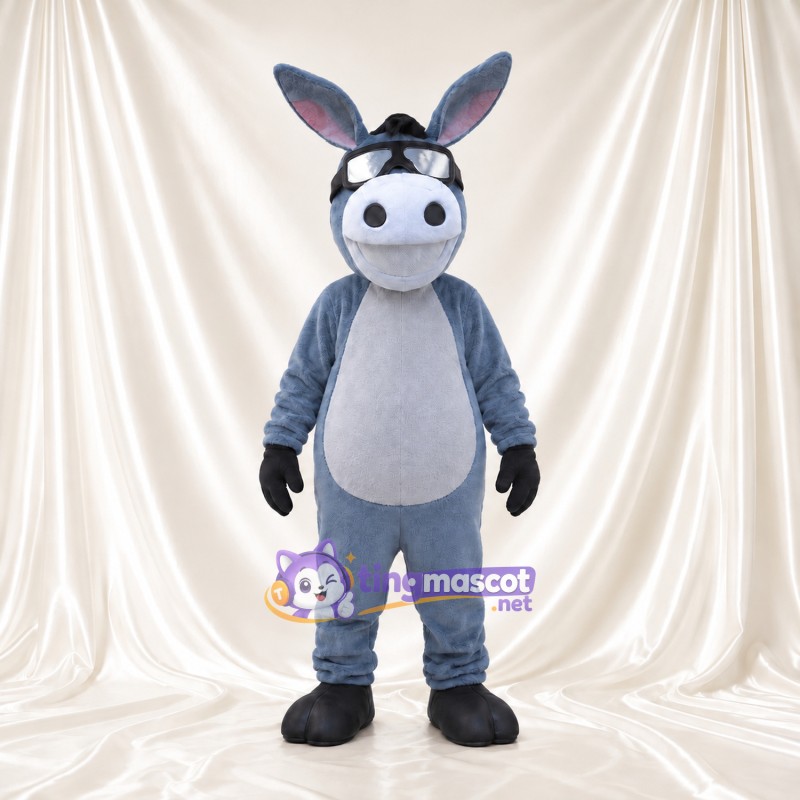 Blue-Gray Donkey Mascot Costume - Black Goggles and Rounded White Muzzle Blue-Gray Donkey Mascot Costume - Black Goggles and Rounded White Muzzle