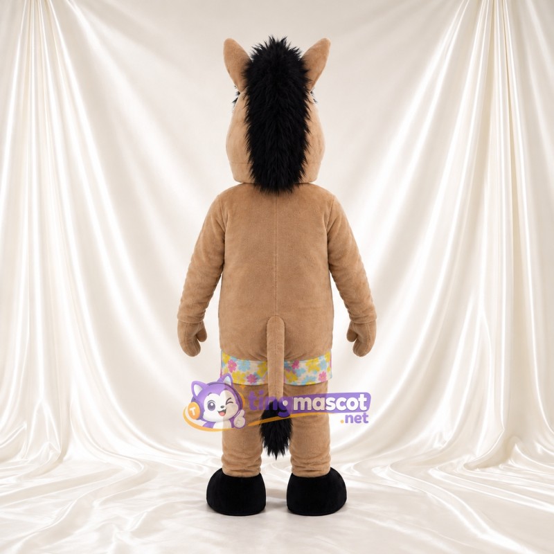 Costume de mascotte Âne – brun clair – Short (fleuri); Crinière (noir) Costume de mascotte Âne – brun clair – Short (fleuri); Crinière (noir)