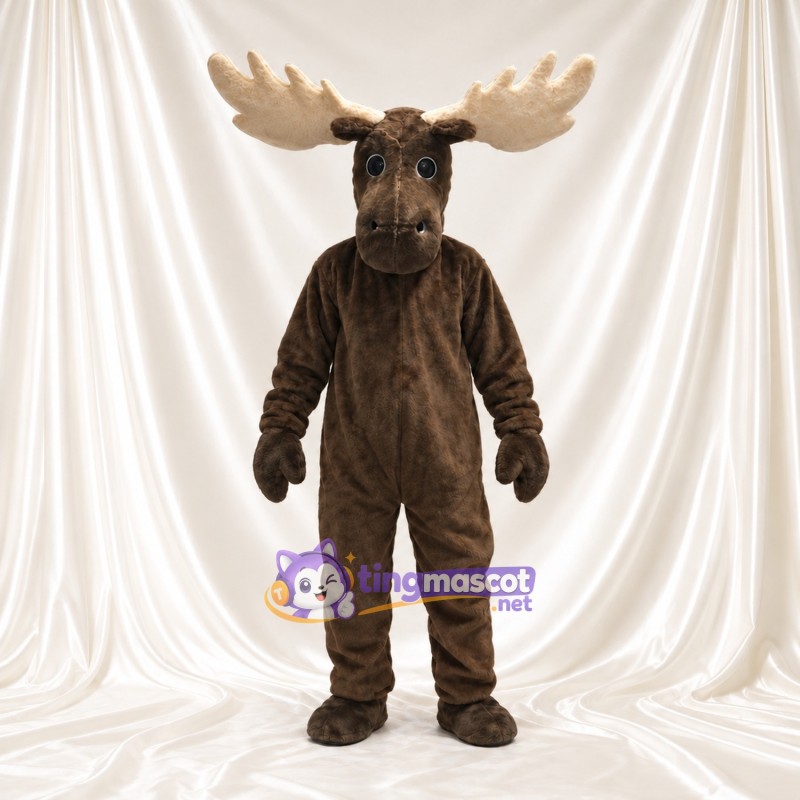 Costume de mascotte Élan – marron foncé – Bois (large, crème)