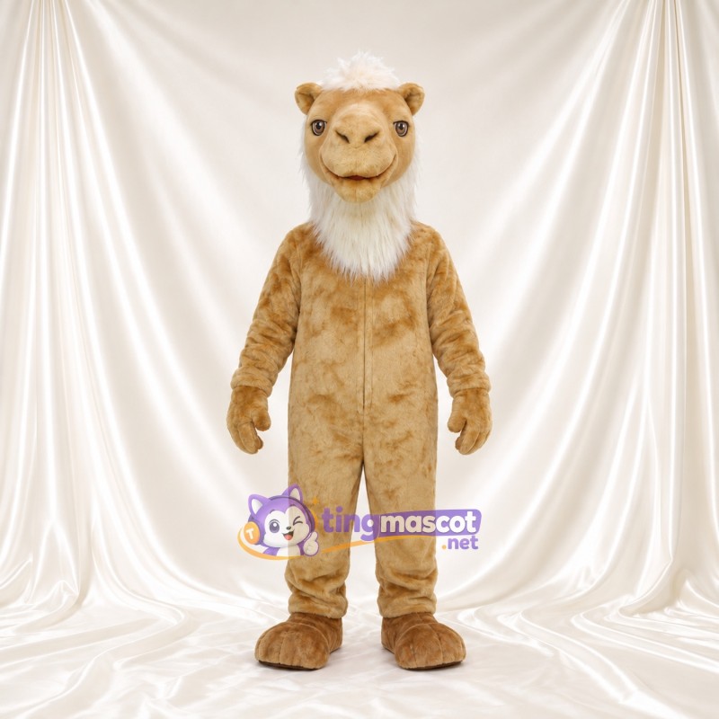 Costume de mascotte Chameau – brun clair – Barbe (blanc); Touffe de cheveux (blanc) Costume de mascotte Chameau – brun clair – Barbe (blanc); Touffe de cheveux (blanc)