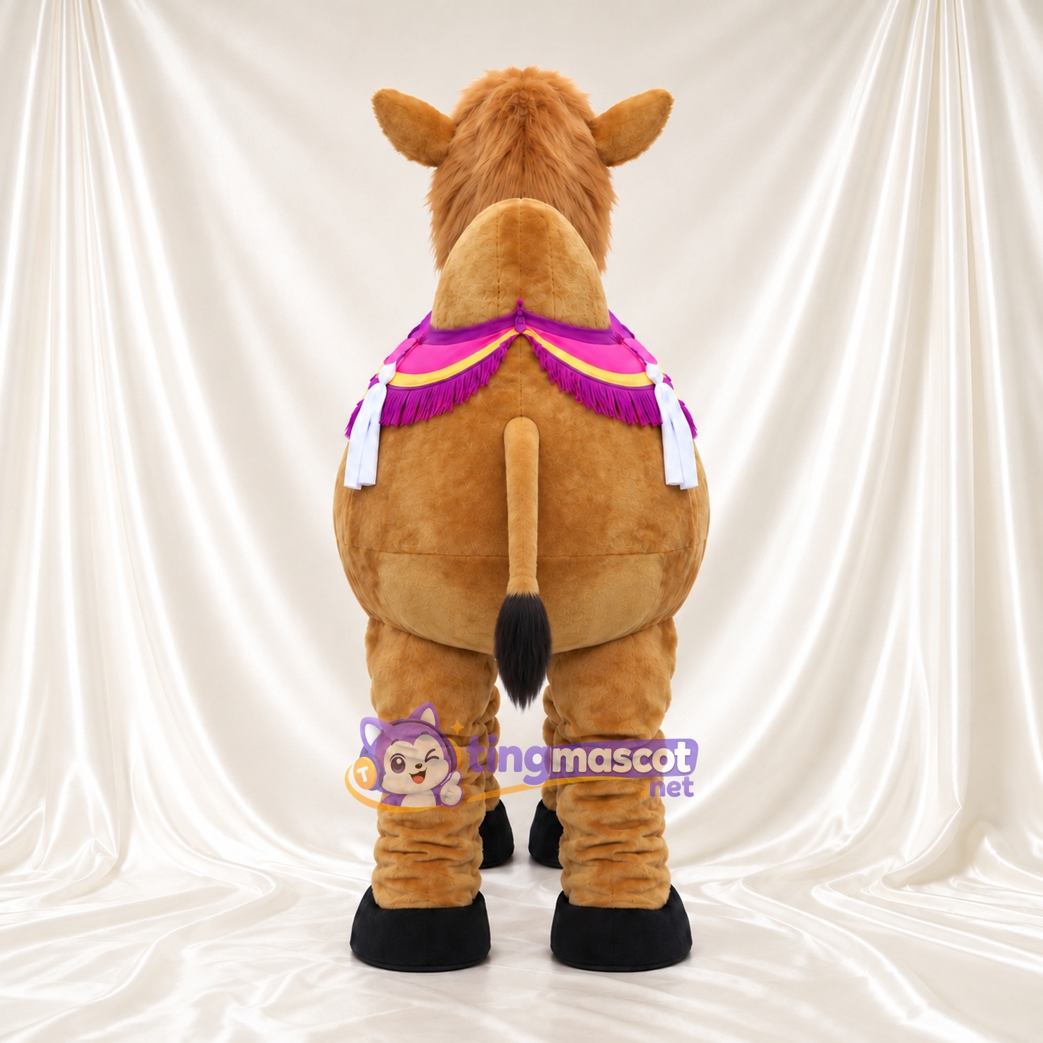 Brown Camel Mascot Costume - Purple Saddle Blanket and White Tassels Brown Camel Mascot Costume - Purple Saddle Blanket and White Tassels