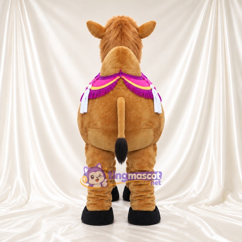 Brown Camel Mascot Costume - Purple Saddle Blanket and White Tassels Brown Camel Mascot Costume - Purple Saddle Blanket and White Tassels
