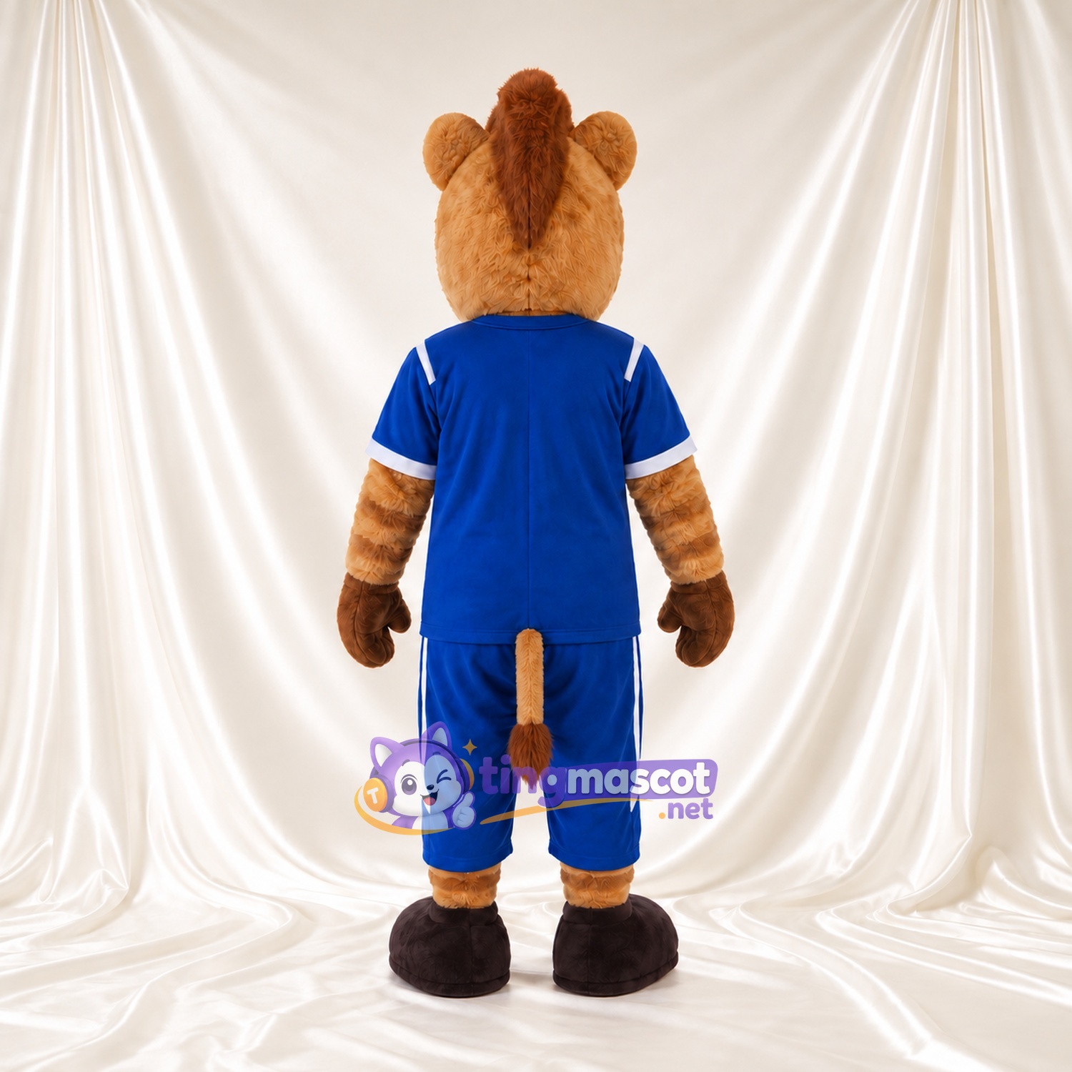 Brown Camel Mascot Costume - Blue Sports Shirt and Cropped Pants Brown Camel Mascot Costume - Blue Sports Shirt and Cropped Pants