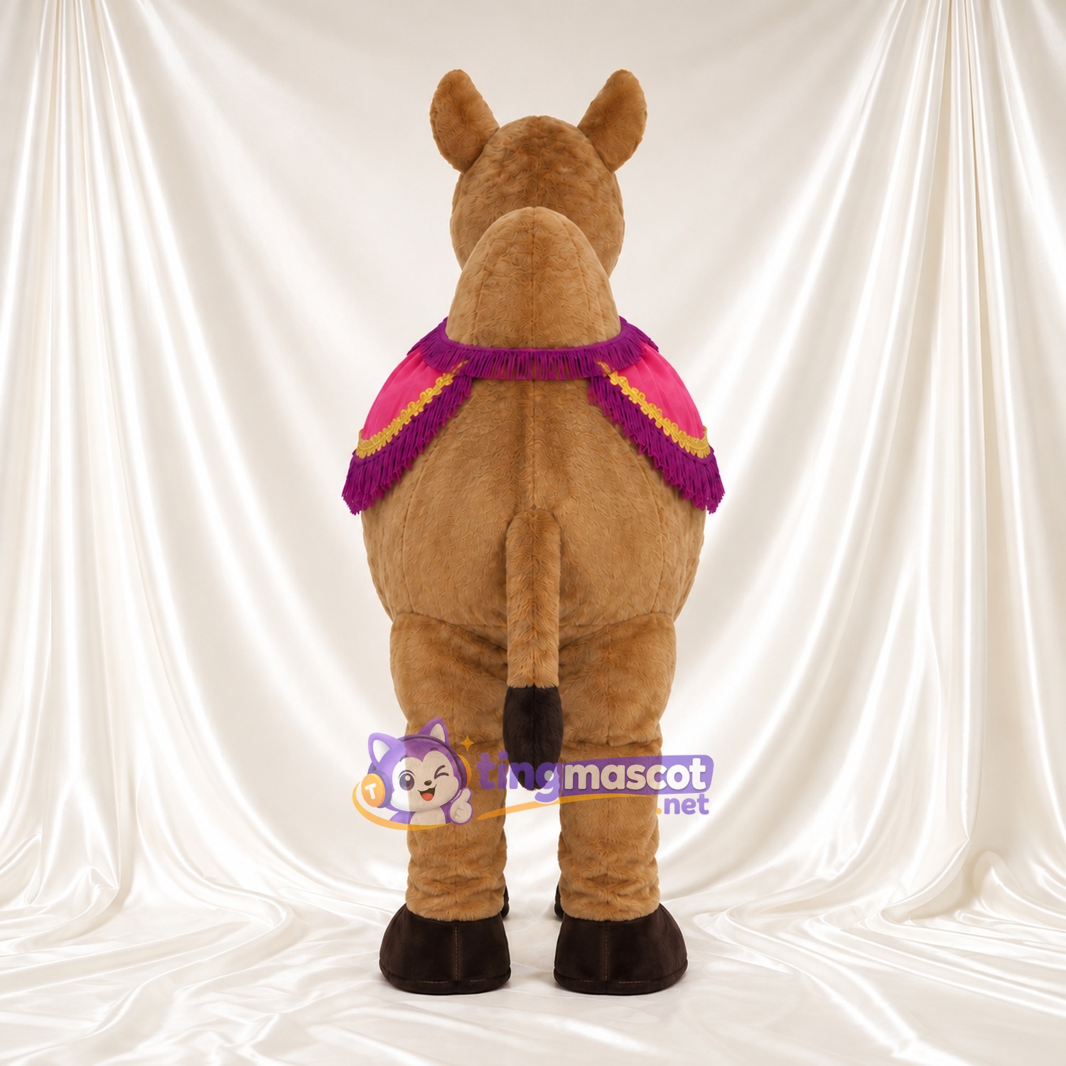 Brown Camel Mascot Costume - Pink and Purple Saddle Blanket Brown Camel Mascot Costume - Pink and Purple Saddle Blanket