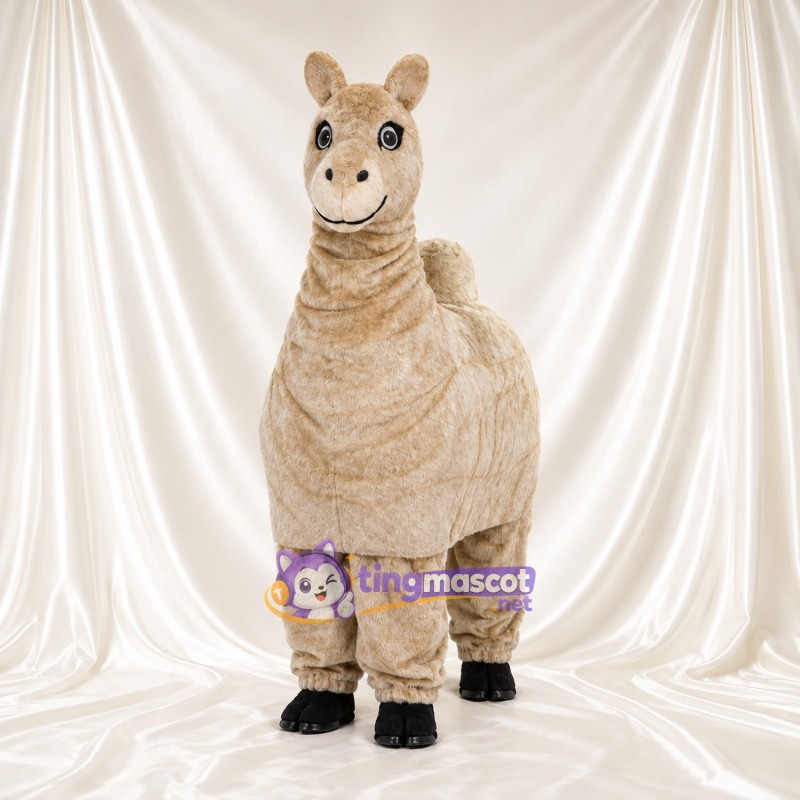 Beige Camel Mascot Costume - Long Neck and Four-Legged Body Beige Camel Mascot Costume - Long Neck and Four-Legged Body